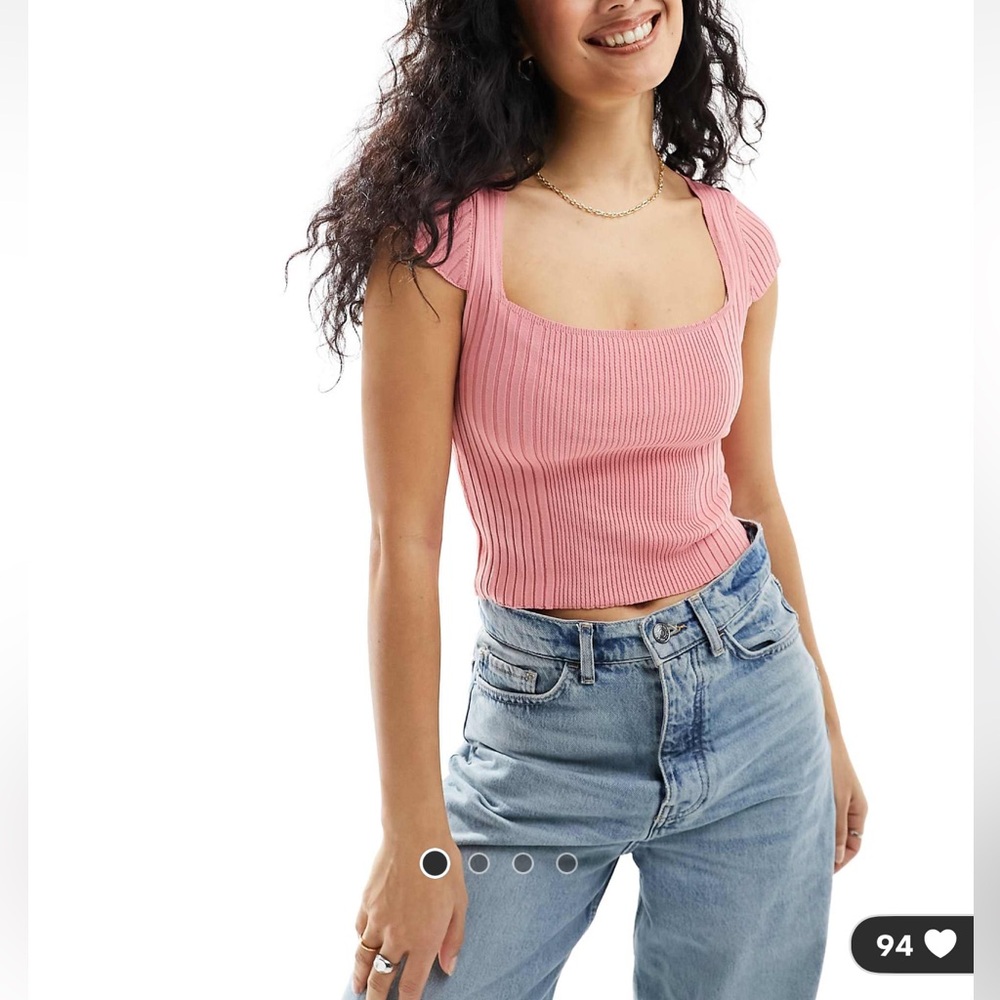 ASOS Square Neck Cap Sleeve Top in Pink